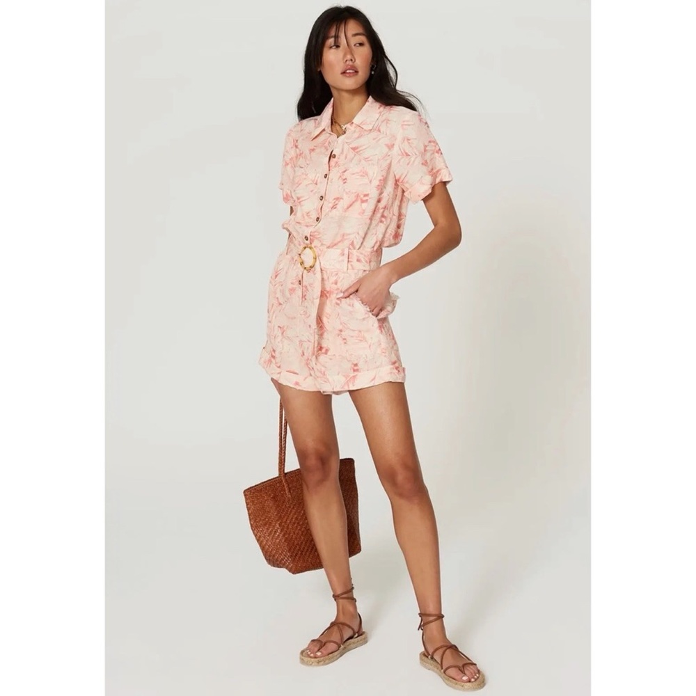 Show Me Your Mumu Women’s Pink Majestic Palm Bexley Belted Romper